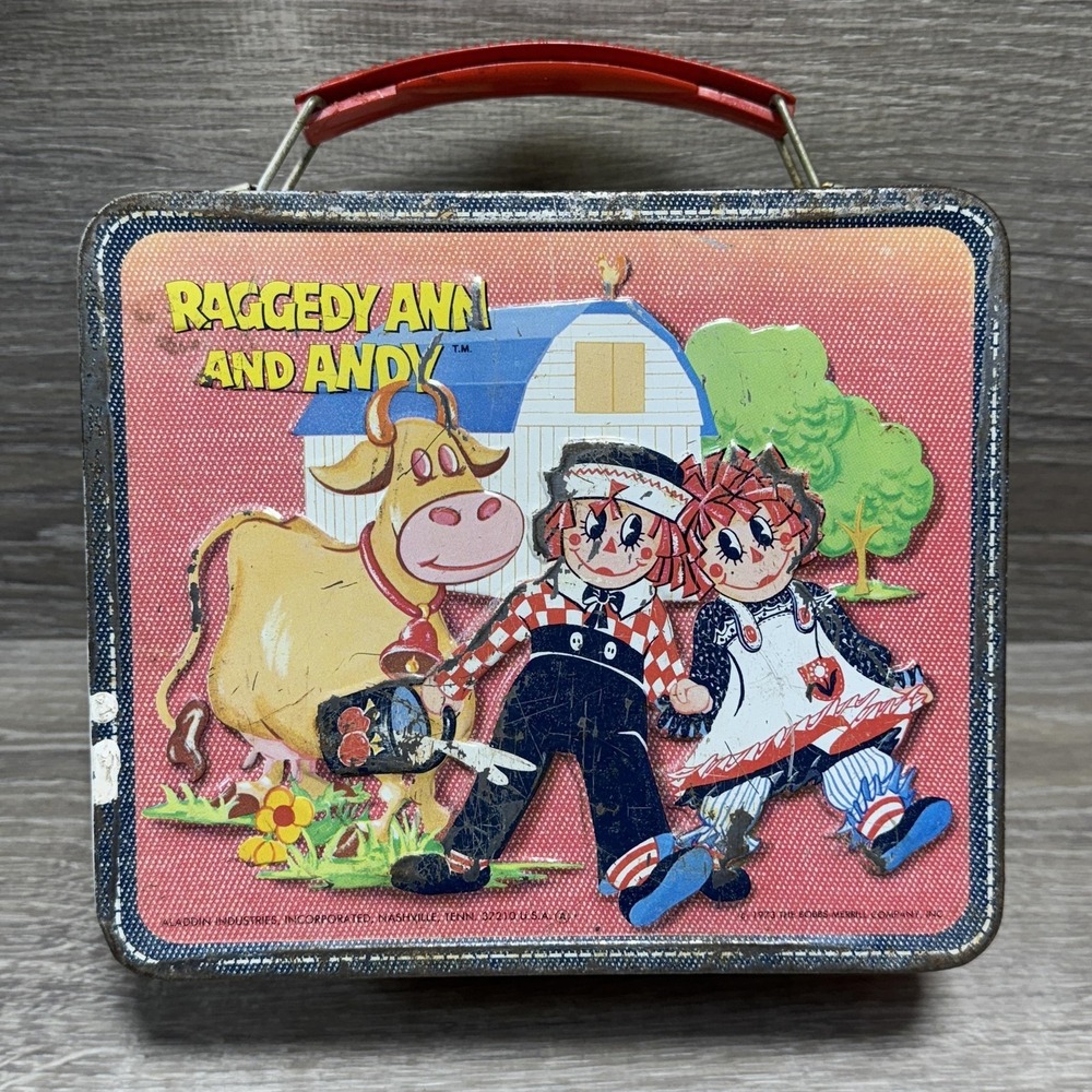 Vintage 1973 Raggedy Ann Andy Metal Lunchbox Aladdin Industries USA Farm Scene